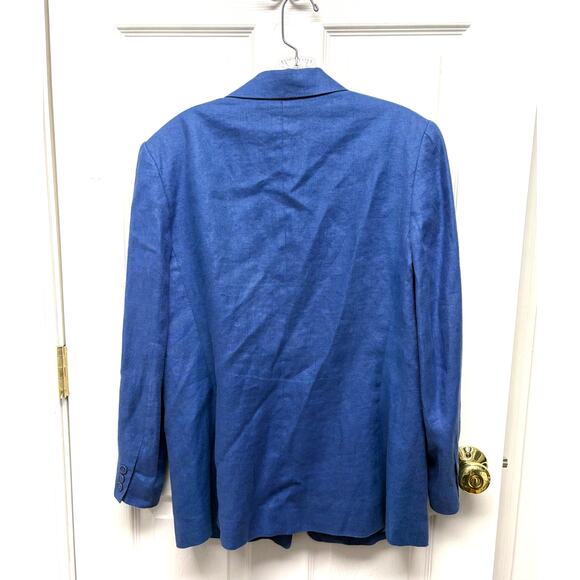 VTG Talbots Petites Irish Linen Blazer Royal Blue Lined Pockets Women’s 14P - Picture 2 of 8